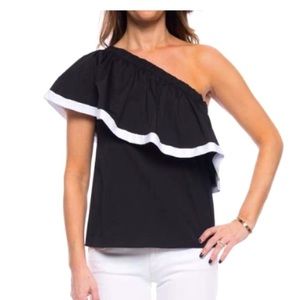 MILLY One Shoulder Black and White Top